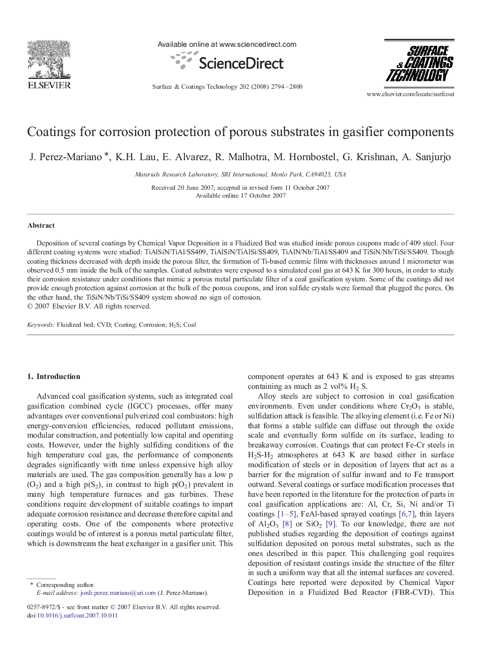 Coatings for corrosion protection of porous substrates in gasifier components