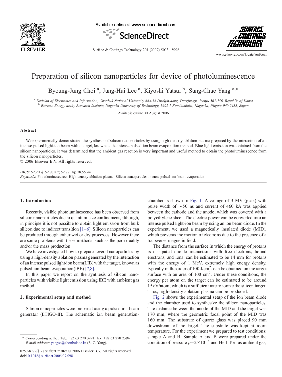 Preparation of silicon nanoparticles for device of photoluminescence