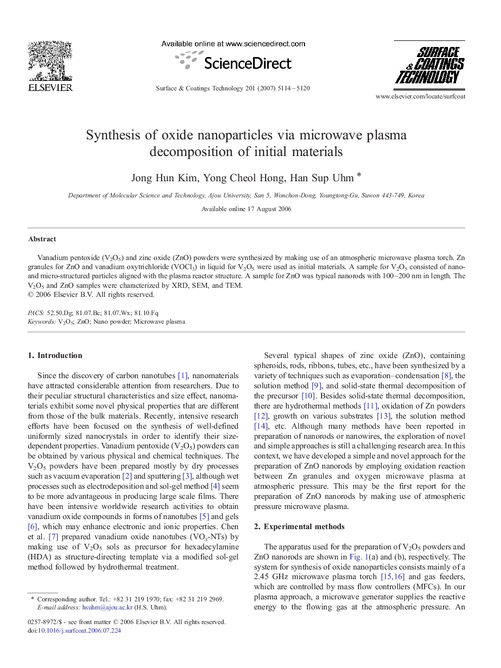 Synthesis of oxide nanoparticles via microwave plasma decomposition of initial materials