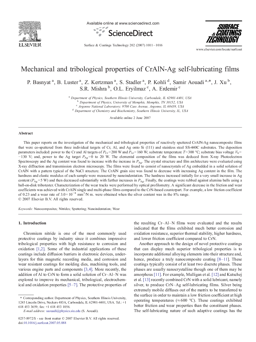 Mechanical and tribological properties of CrAlN-Ag self-lubricating films