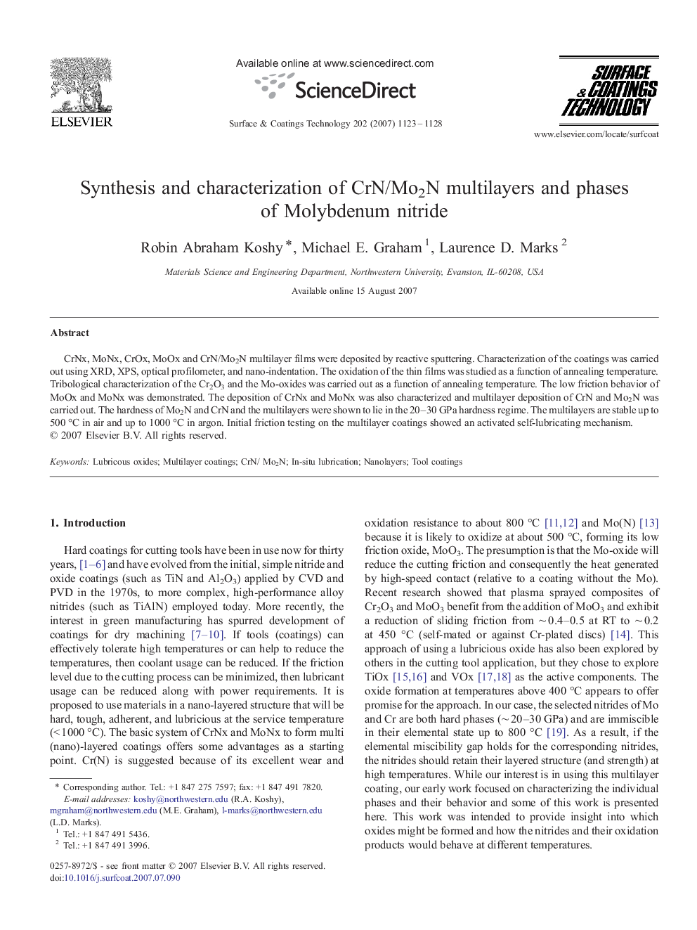 Synthesis and characterization of CrN/Mo2N multilayers and phases of Molybdenum nitride