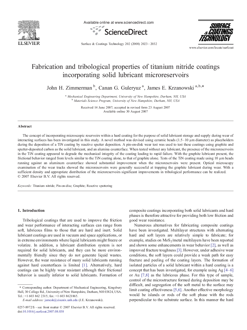 Fabrication and tribological properties of titanium nitride coatings incorporating solid lubricant microreservoirs