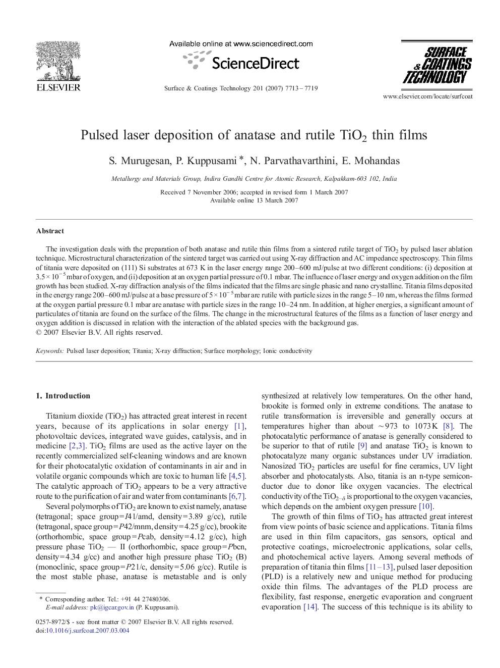 Pulsed laser deposition of anatase and rutile TiO2 thin films