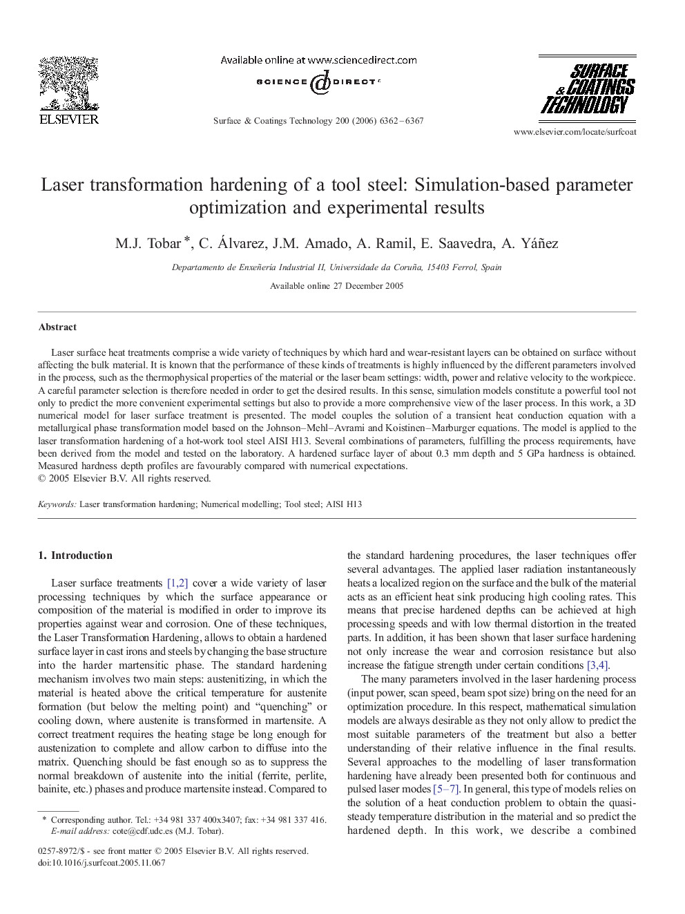 Laser transformation hardening of a tool steel: Simulation-based parameter optimization and experimental results