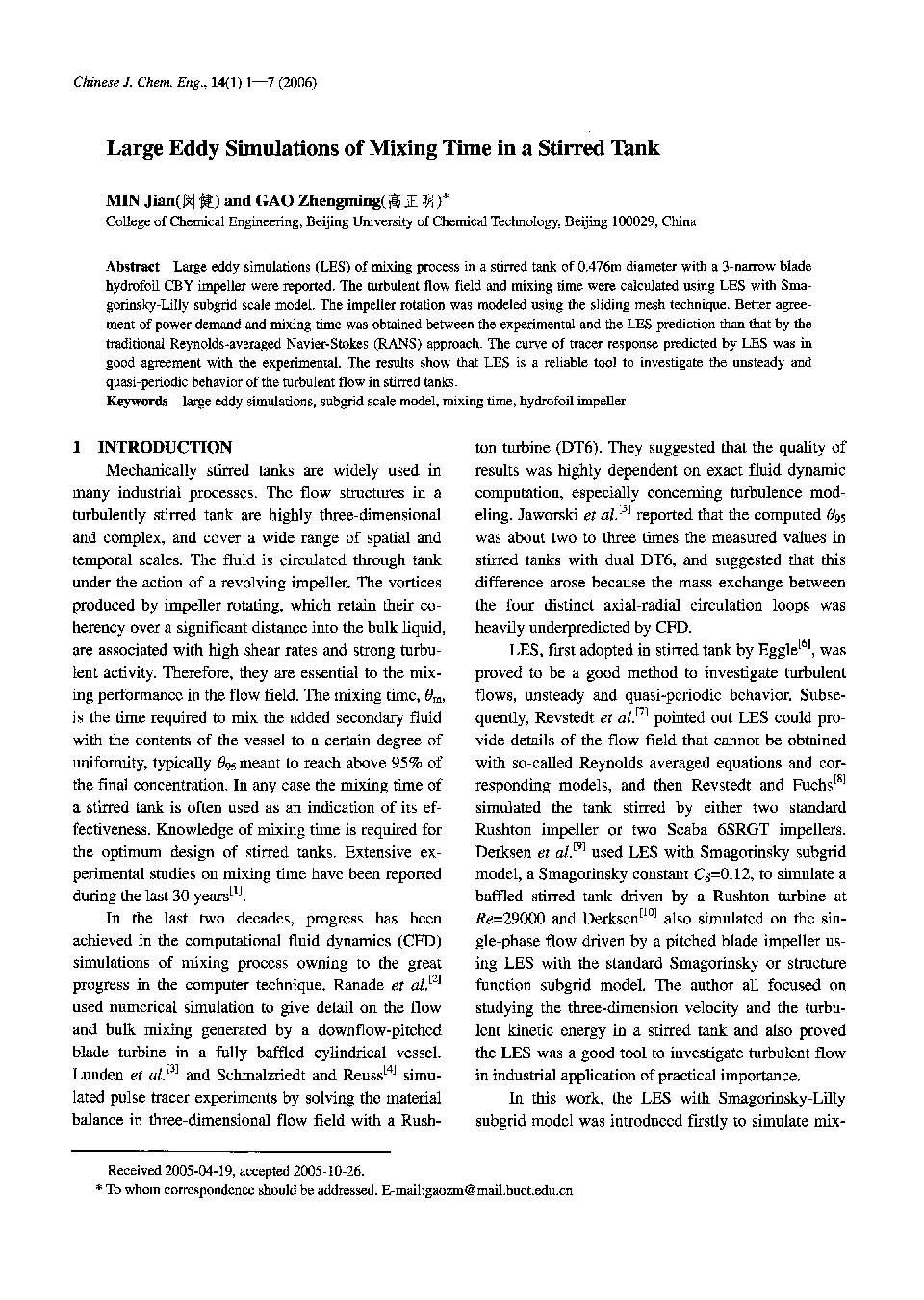 Large Eddy Simulations of Mixing Time in a Stirred Tank