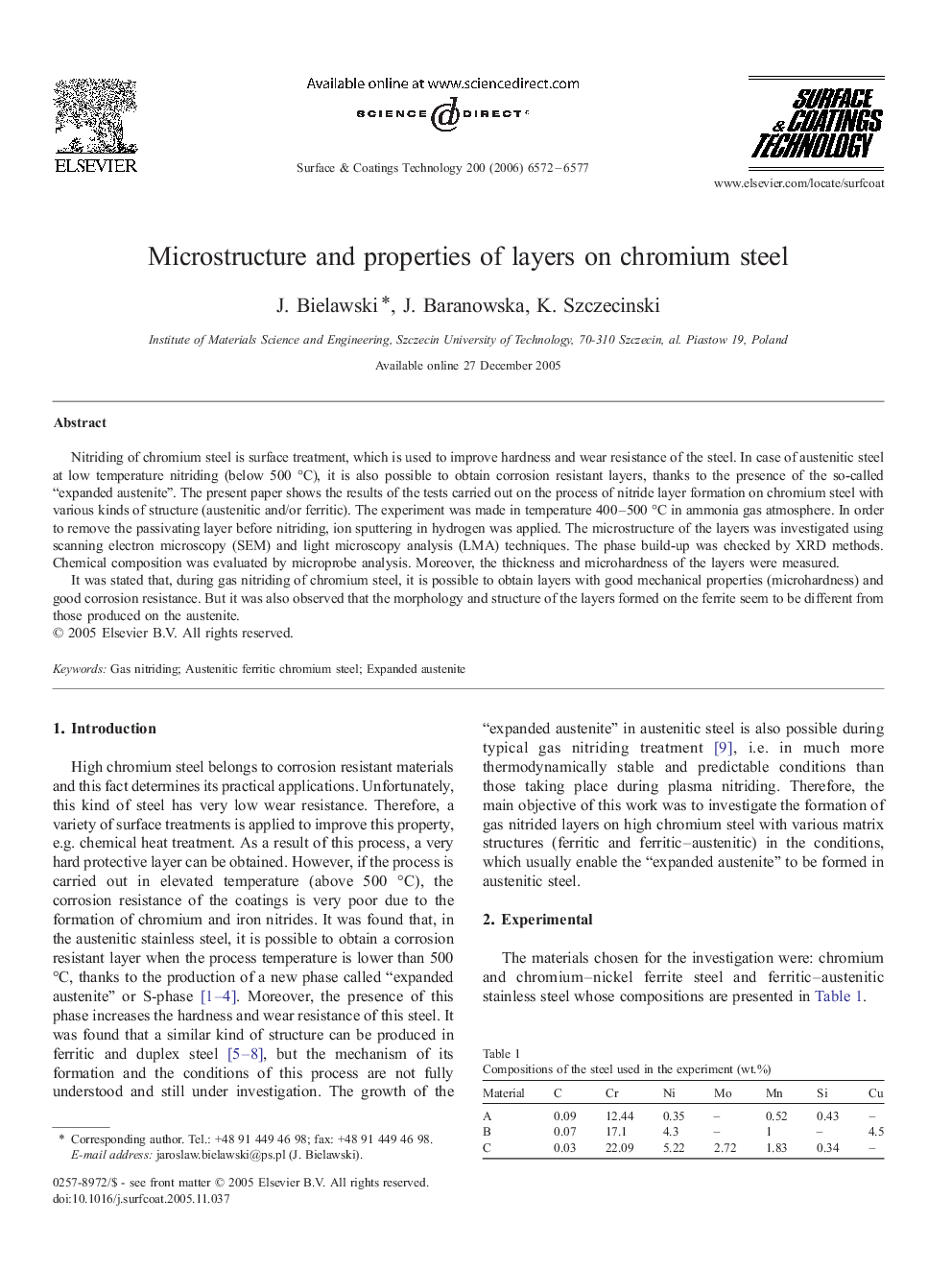 Microstructure and properties of layers on chromium steel