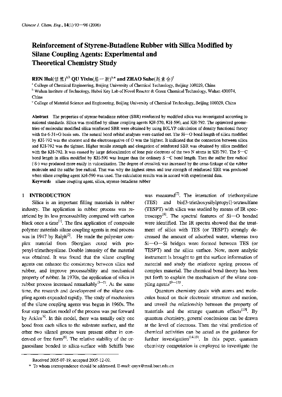 عکس صفحه اول مقاله: Reinforcement of Styrene-Butadiene Rubber with Silica Modified by Silane Coupling Agents: Experimental and Theoretical Chemistry Study Reinforcement of Styrene-Butadiene Rubber with Silica Modified by Silane Coupling Agents: Experimental and Theoretical Chemistry Study