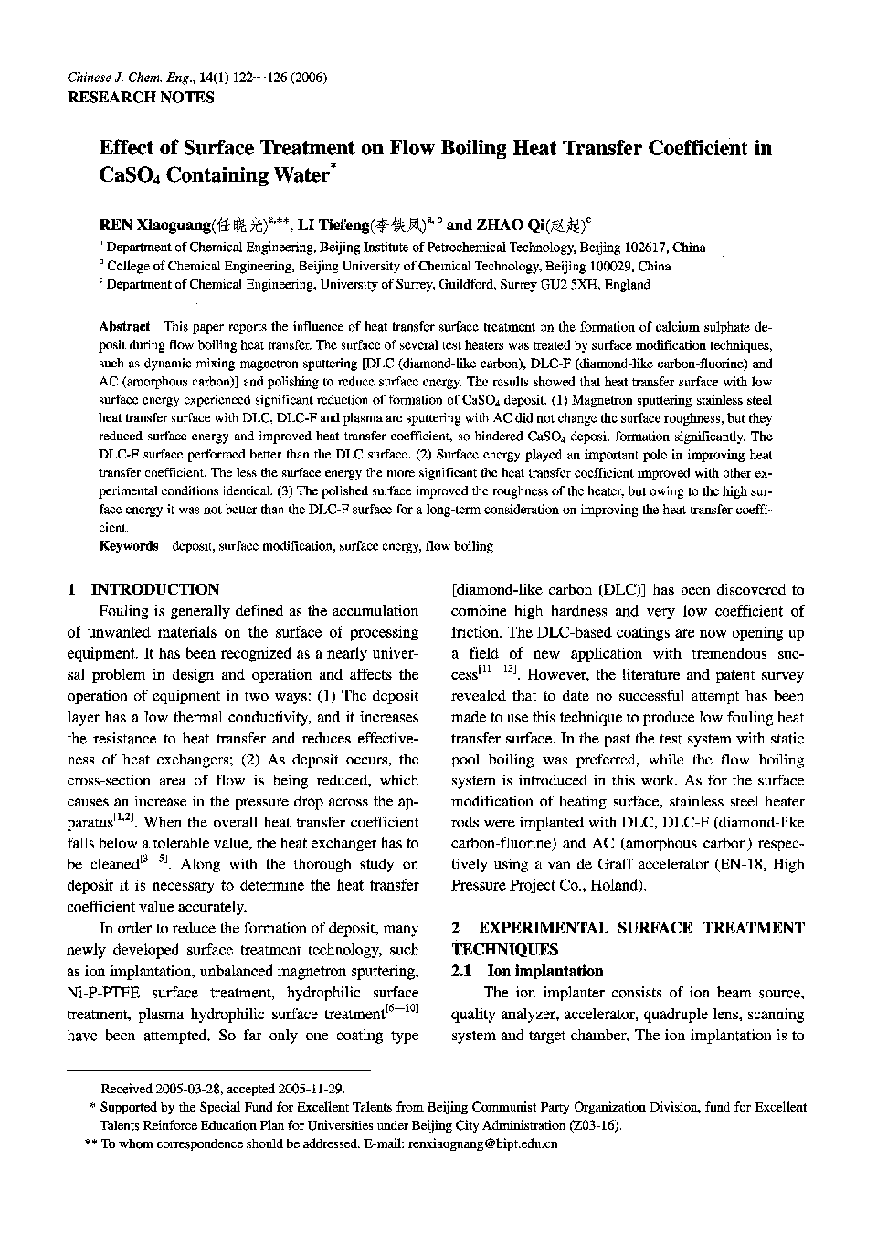 Effect of Surface Treatment on Flow Boiling Heat Transfer Coefficient in CaSO4 Containing Water1 