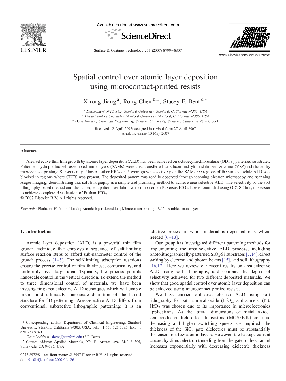 Spatial control over atomic layer deposition using microcontact-printed resists