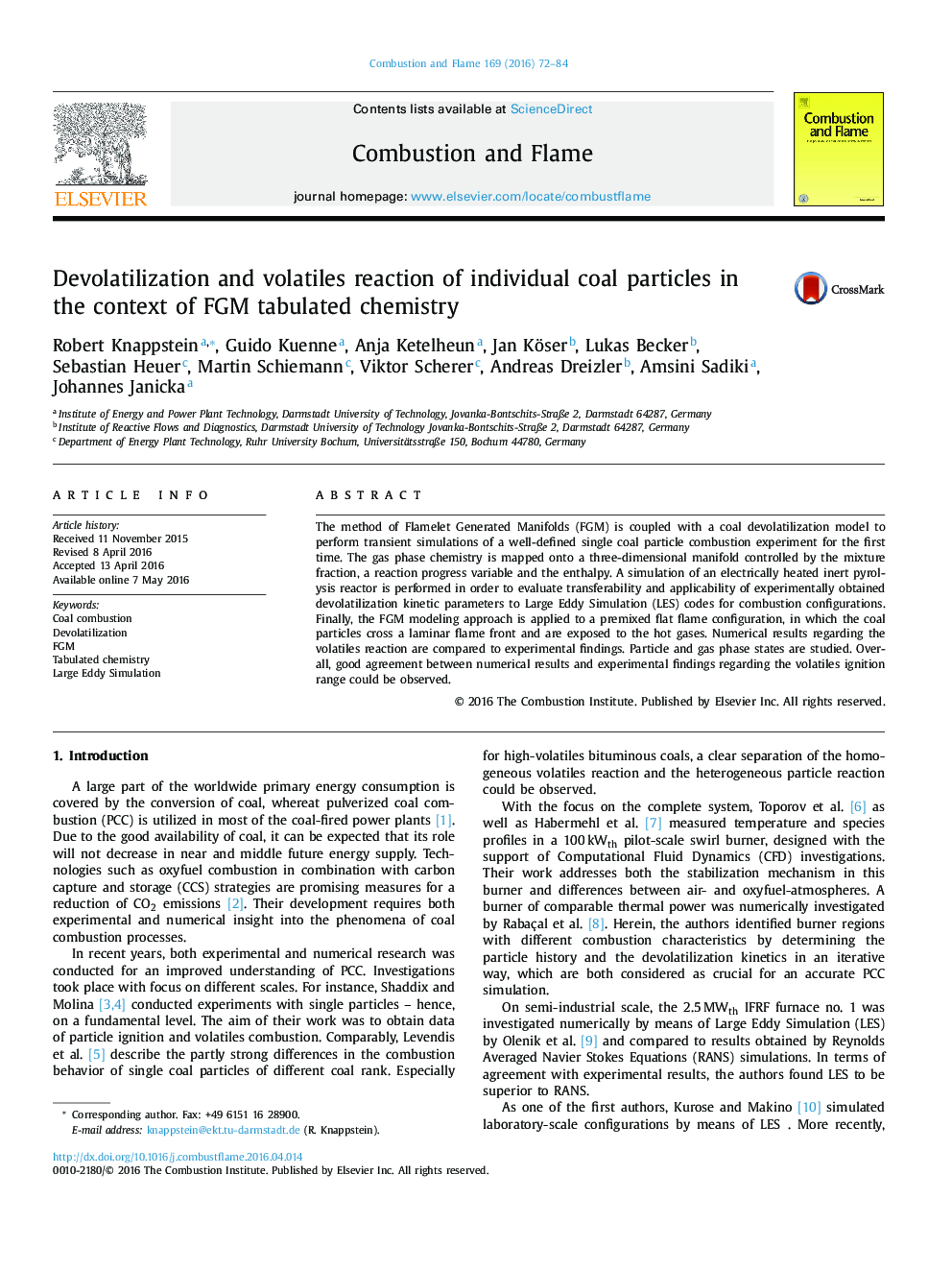 Devolatilization and volatiles reaction of individual coal particles in the context of FGM tabulated chemistry