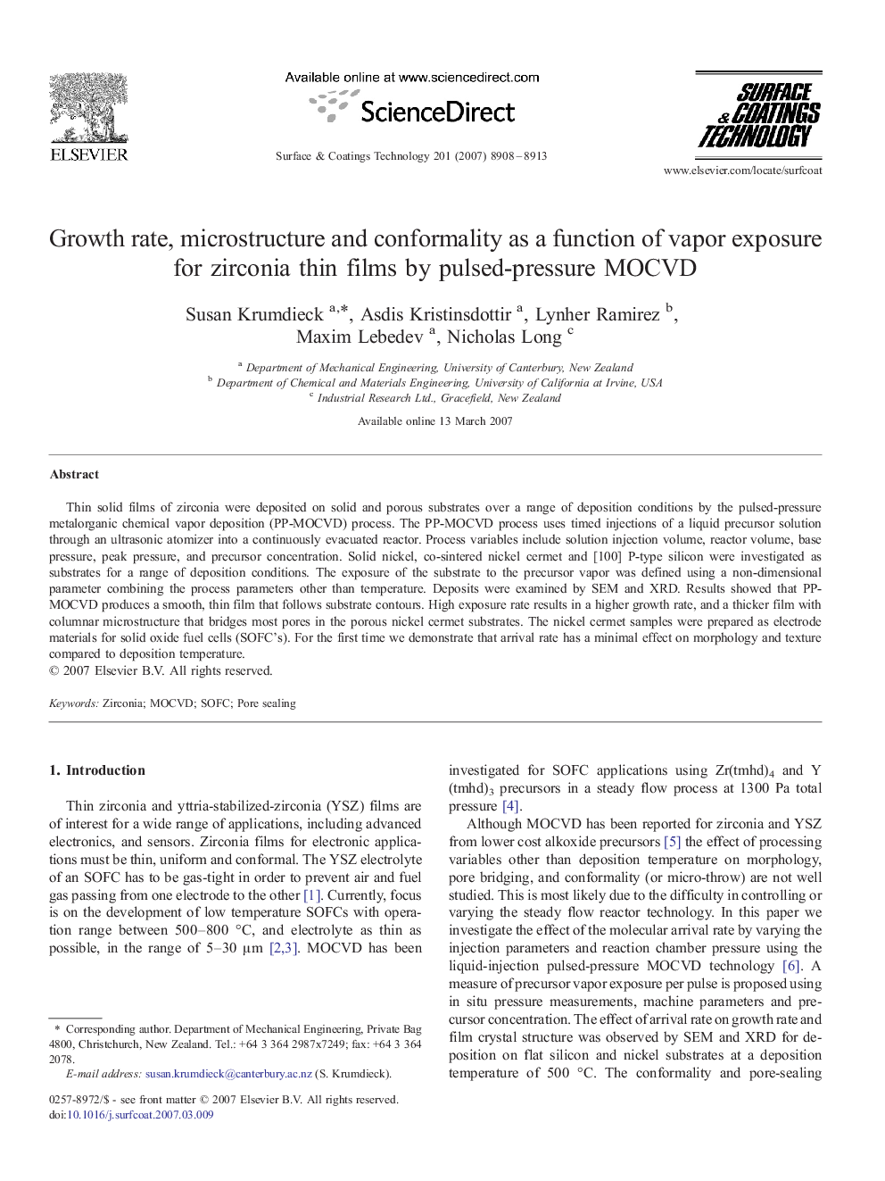 Growth rate, microstructure and conformality as a function of vapor exposure for zirconia thin films by pulsed-pressure MOCVD