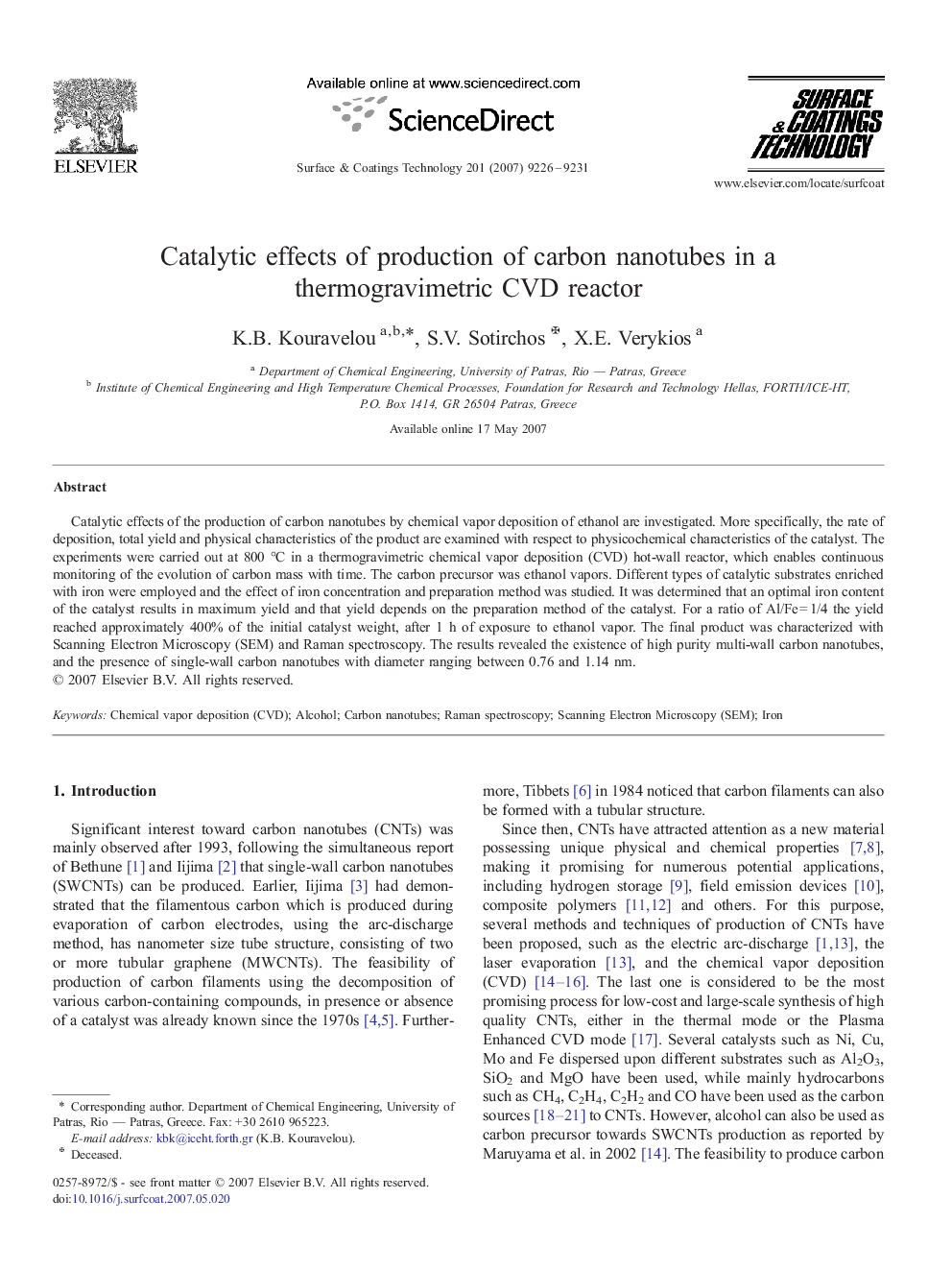 Catalytic effects of production of carbon nanotubes in a thermogravimetric CVD reactor