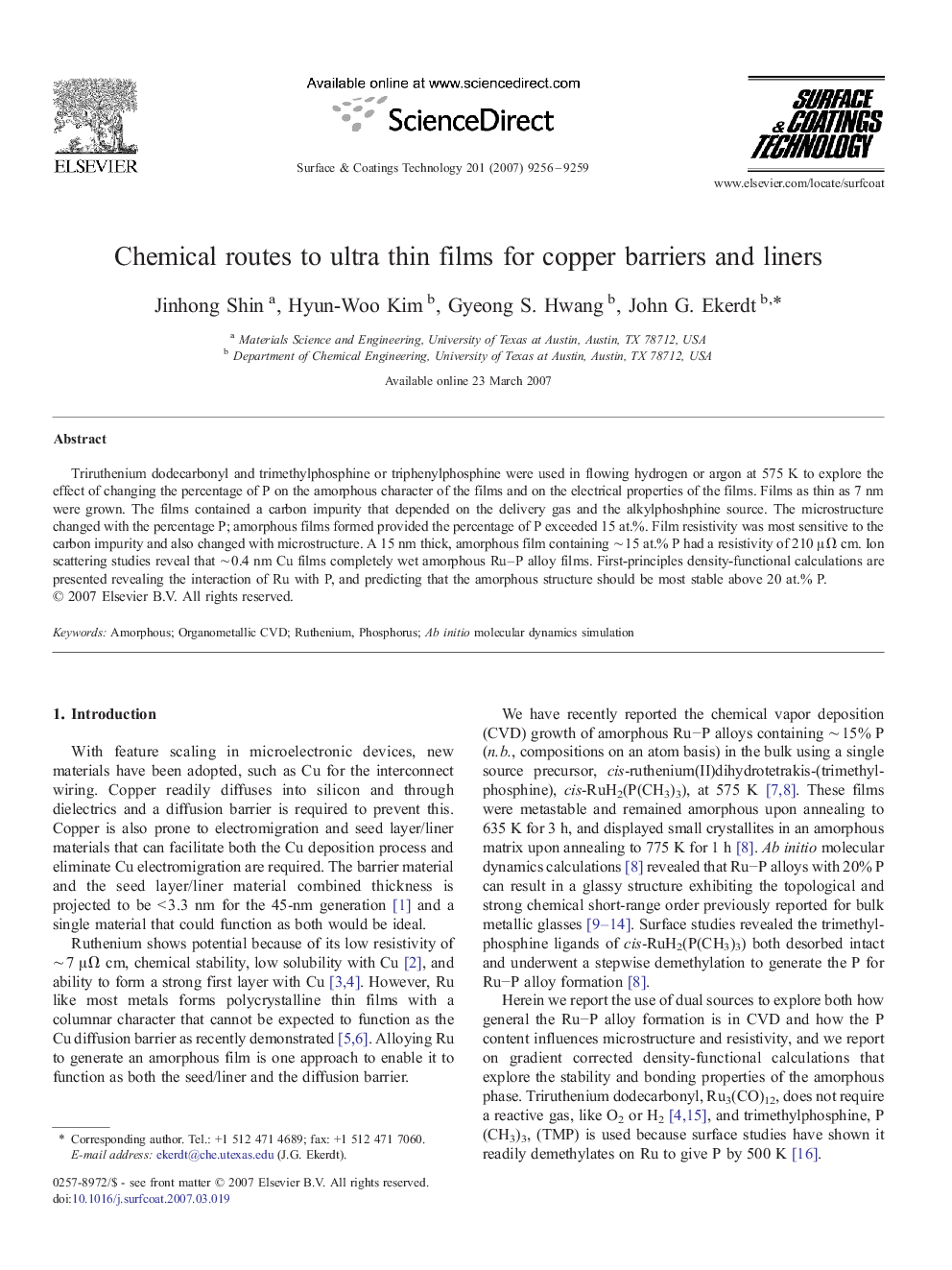 Chemical routes to ultra thin films for copper barriers and liners