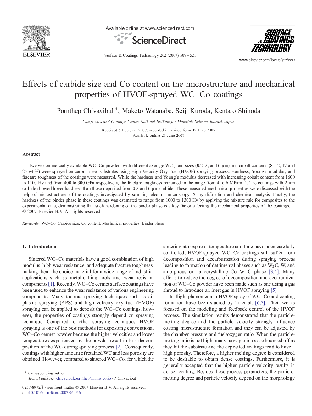 Effects of carbide size and Co content on the microstructure and mechanical properties of HVOF-sprayed WC–Co coatings