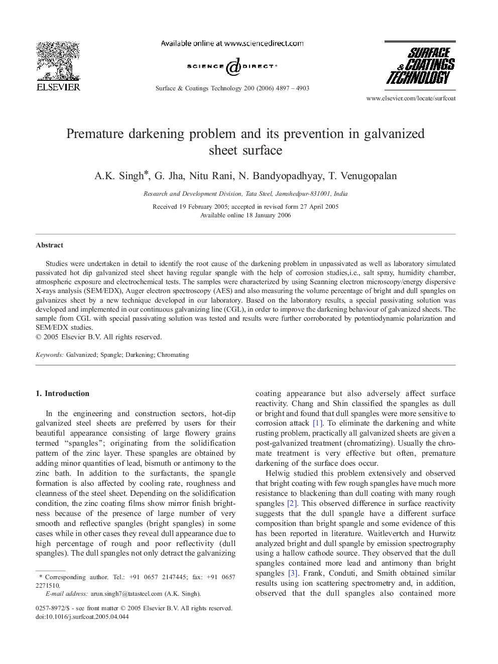 Premature darkening problem and its prevention in galvanized sheet surface