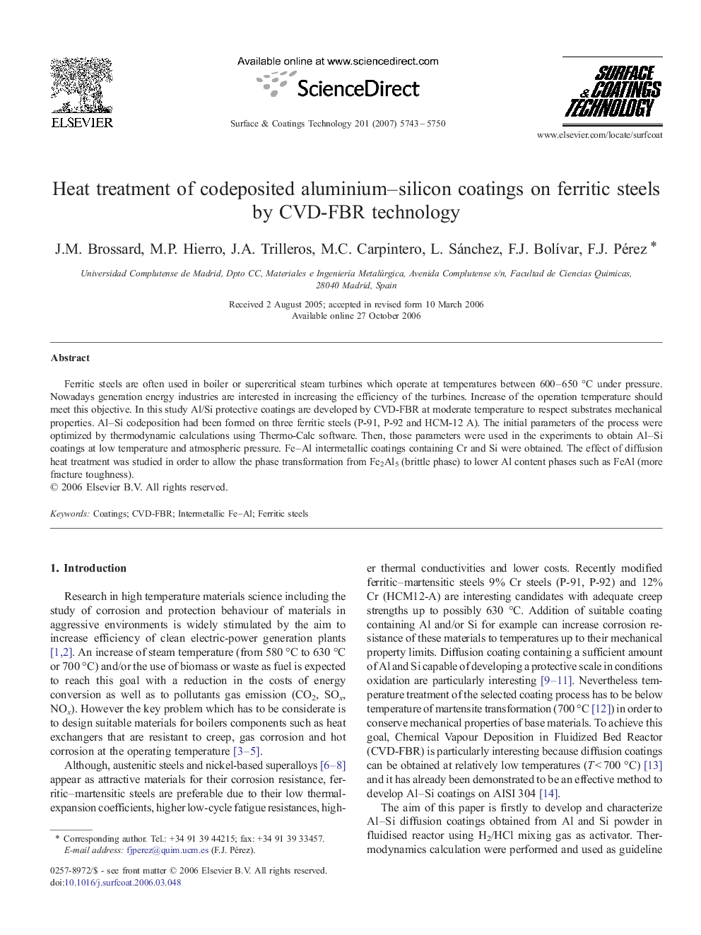 Heat treatment of codeposited aluminium-silicon coatings on ferritic steels by CVD-FBR technology