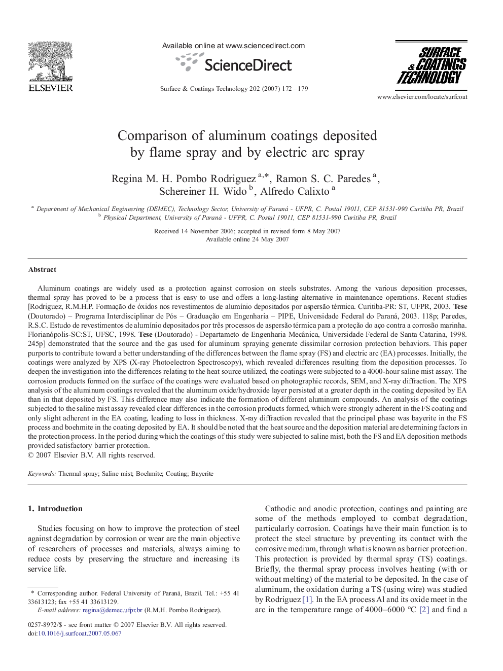 Comparison of aluminum coatings deposited by flame spray and by electric arc spray