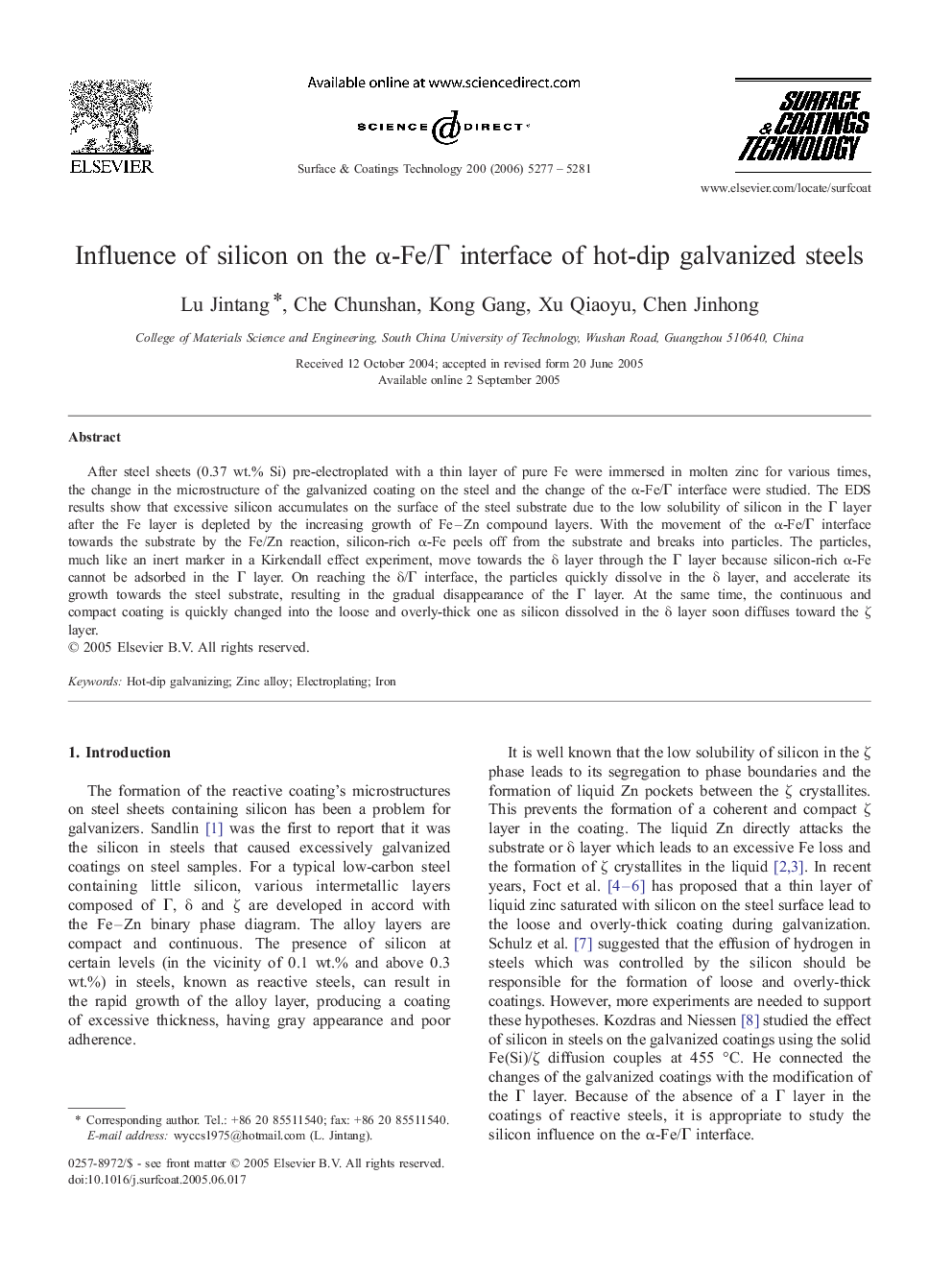 Influence of silicon on the α-Fe/Γ interface of hot-dip galvanized steels