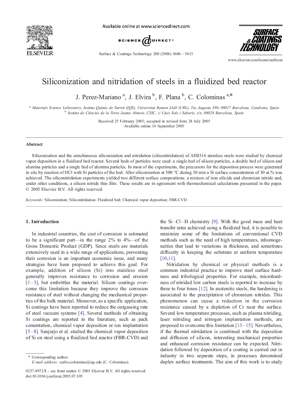 Siliconization and nitridation of steels in a fluidized bed reactor