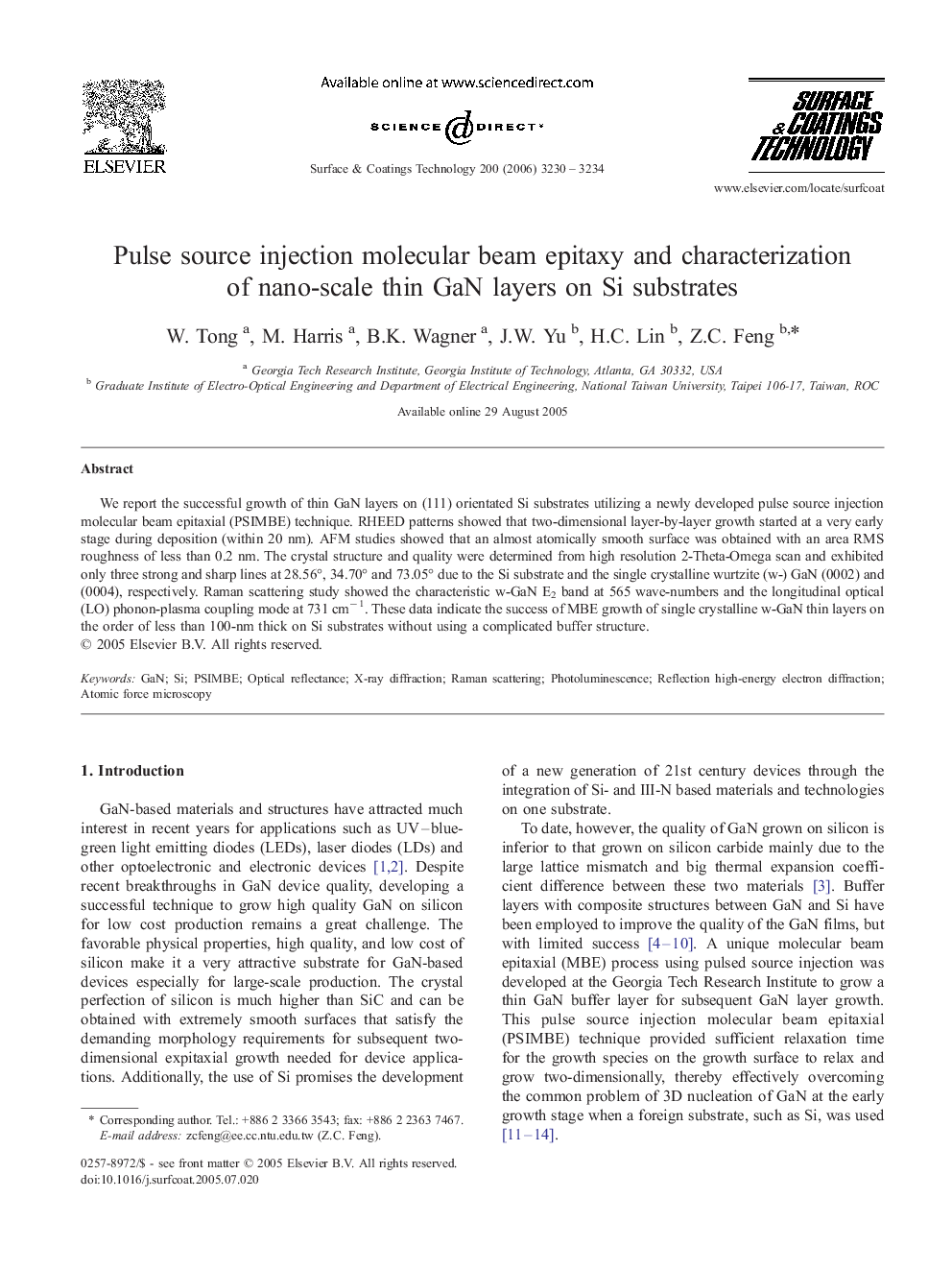 Pulse source injection molecular beam epitaxy and characterization of nano-scale thin GaN layers on Si substrates