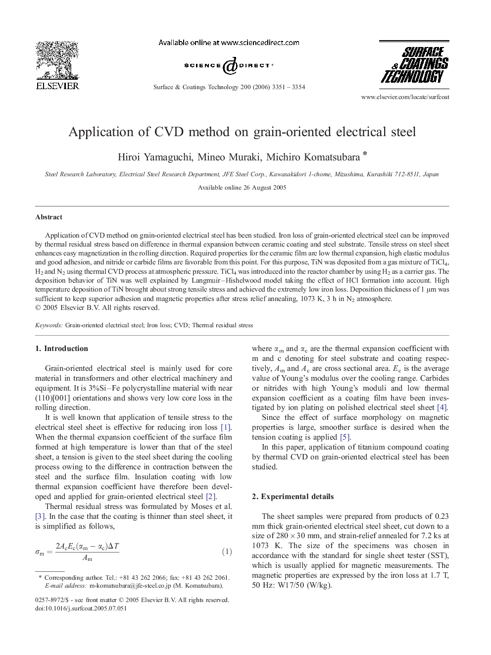 Application of CVD method on grain-oriented electrical steel