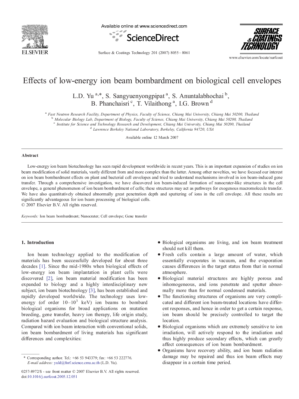 Effects of low-energy ion beam bombardment on biological cell envelopes