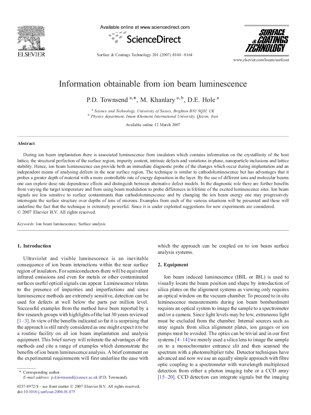 Information obtainable from ion beam luminescence