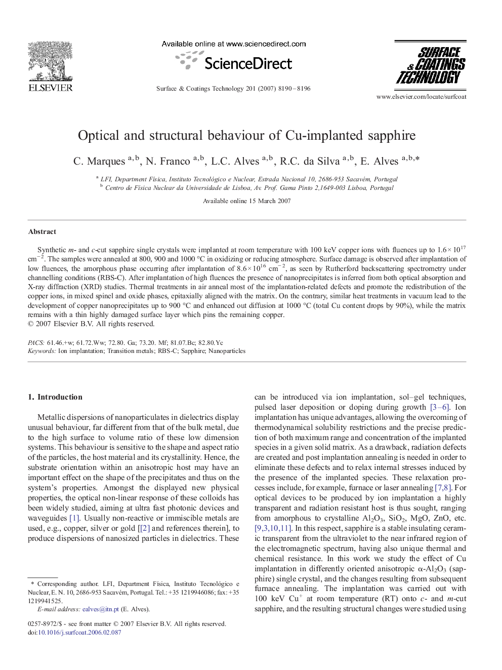 Optical and structural behaviour of Cu-implanted sapphire