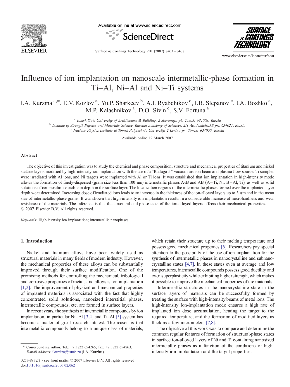 Influence of ion implantation on nanoscale intermetallic-phase formation in Ti–Al, Ni–Al and Ni–Ti systems