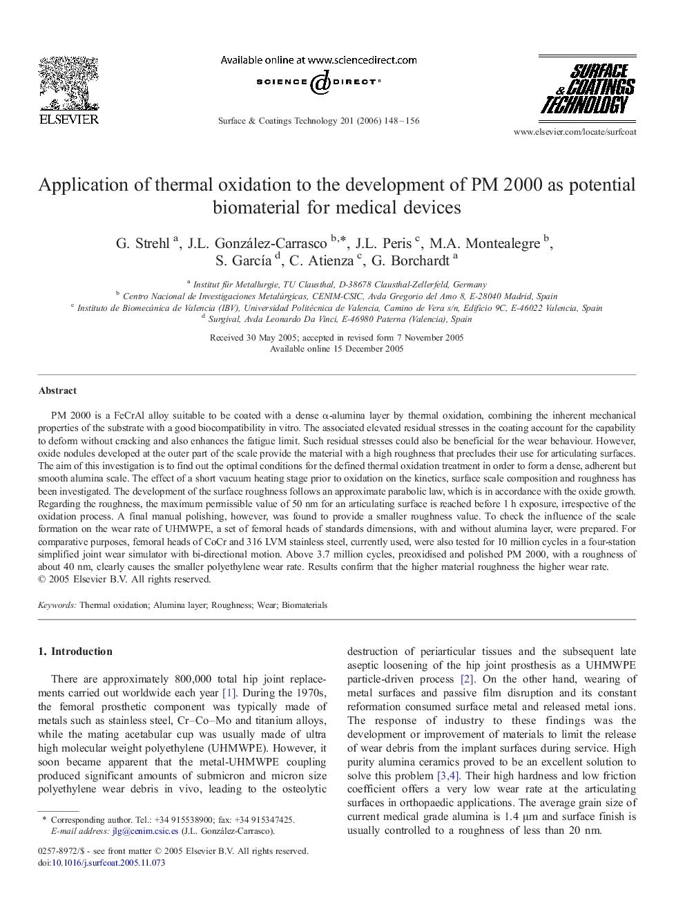 Application of thermal oxidation to the development of PM 2000 as potential biomaterial for medical devices