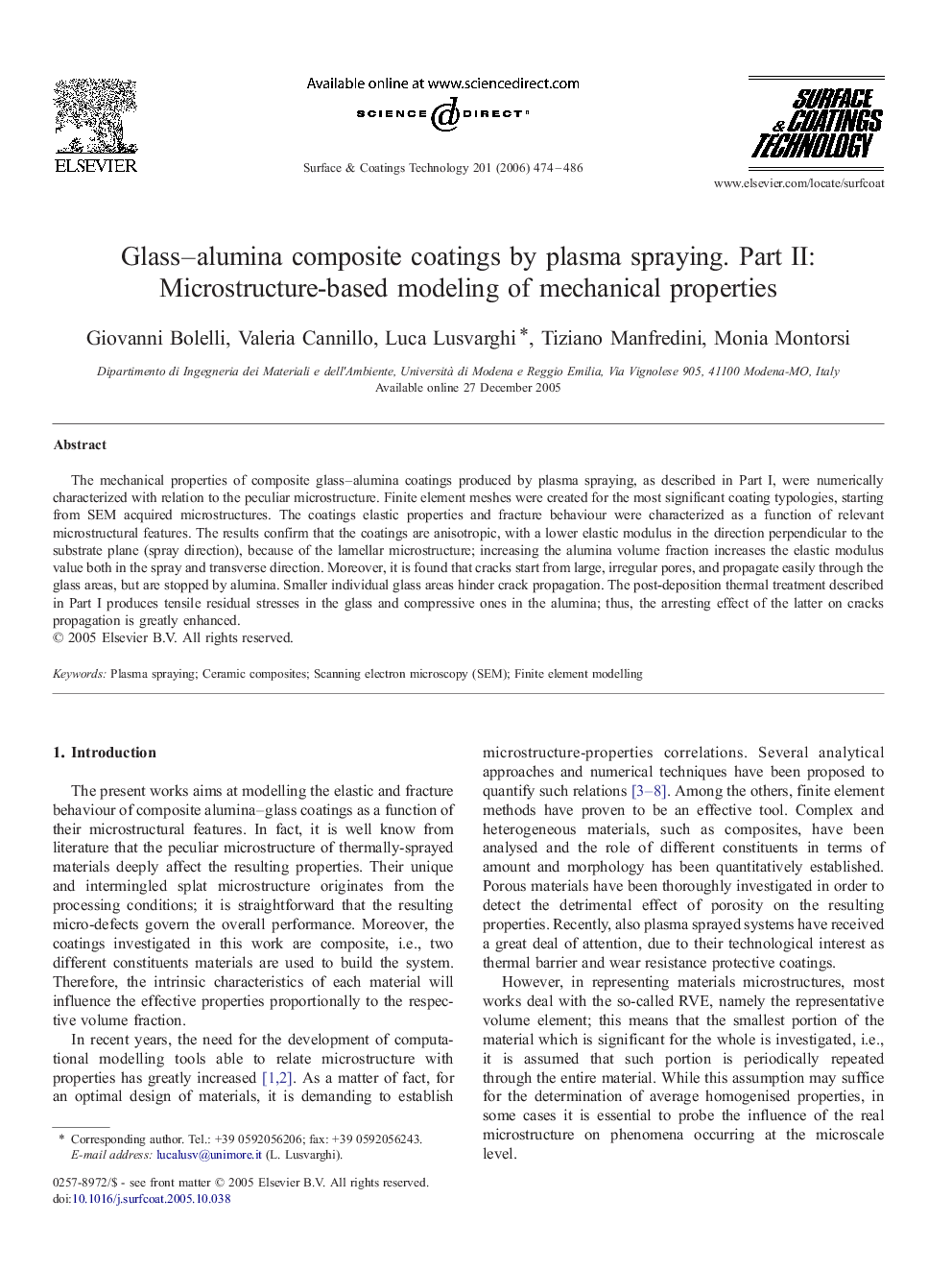 Glass-alumina composite coatings by plasma spraying. Part II: Microstructure-based modeling of mechanical properties