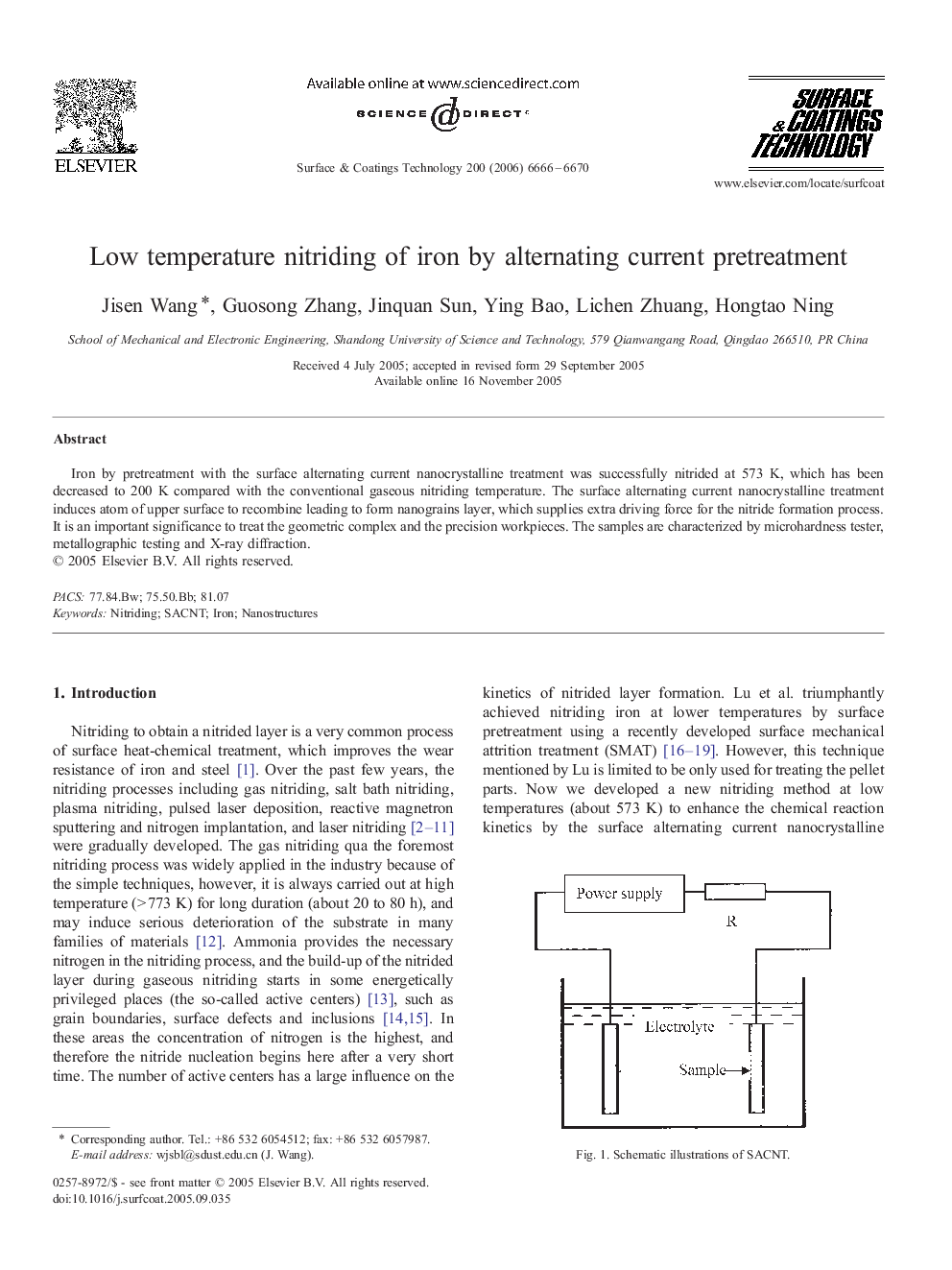 Low temperature nitriding of iron by alternating current pretreatment