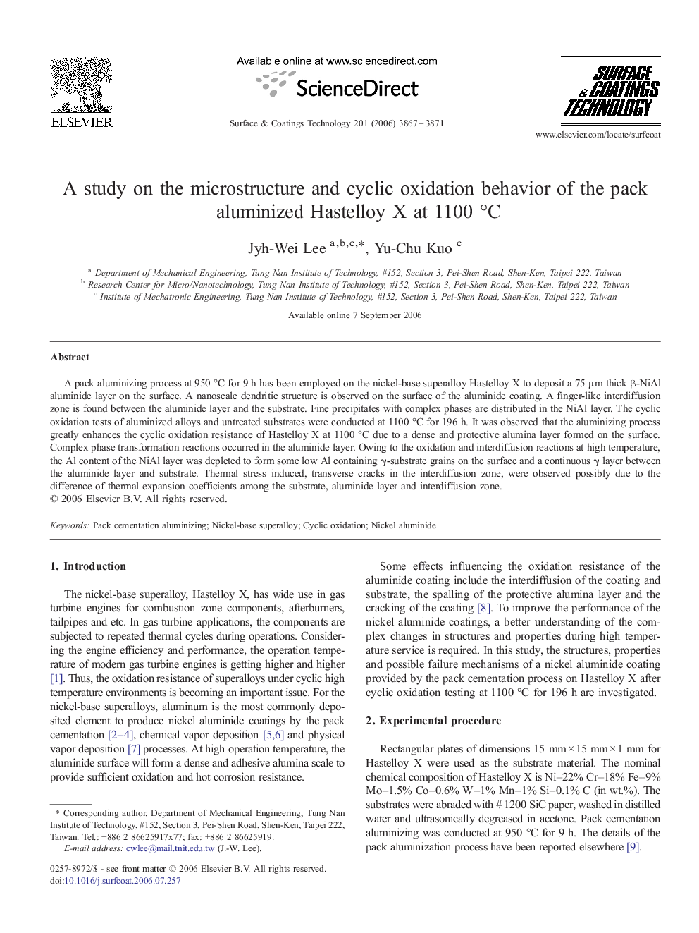 A study on the microstructure and cyclic oxidation behavior of the pack aluminized Hastelloy X at 1100 °C