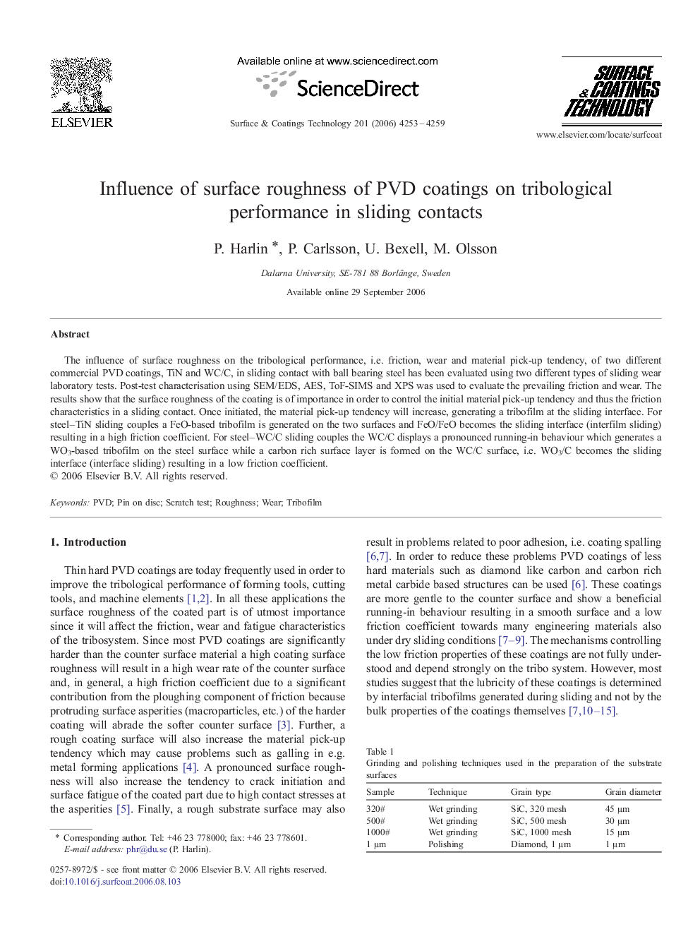 Influence of surface roughness of PVD coatings on tribological performance in sliding contacts