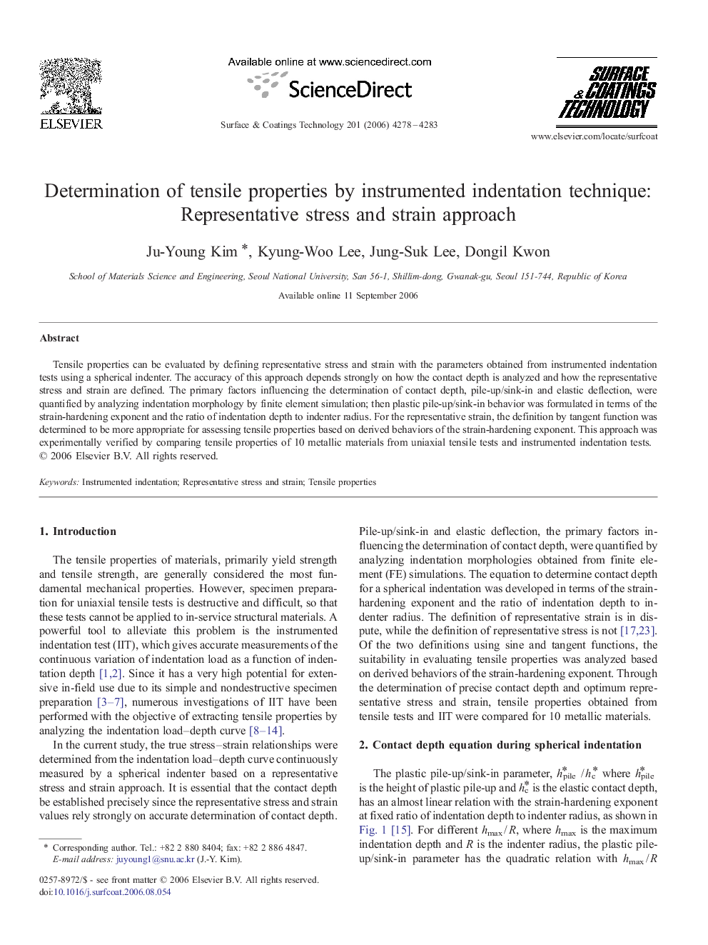 Determination of tensile properties by instrumented indentation technique: Representative stress and strain approach