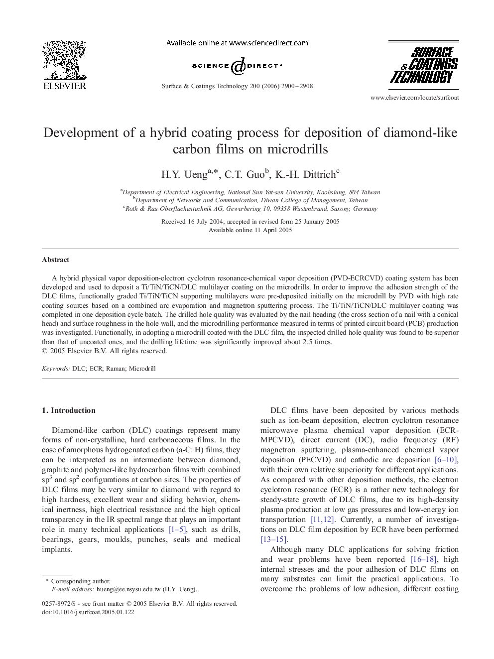 Development of a hybrid coating process for deposition of diamond-like carbon films on microdrills