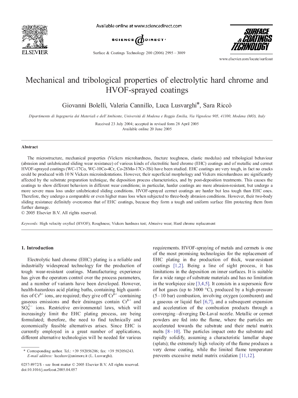 Mechanical and tribological properties of electrolytic hard chrome and HVOF-sprayed coatings