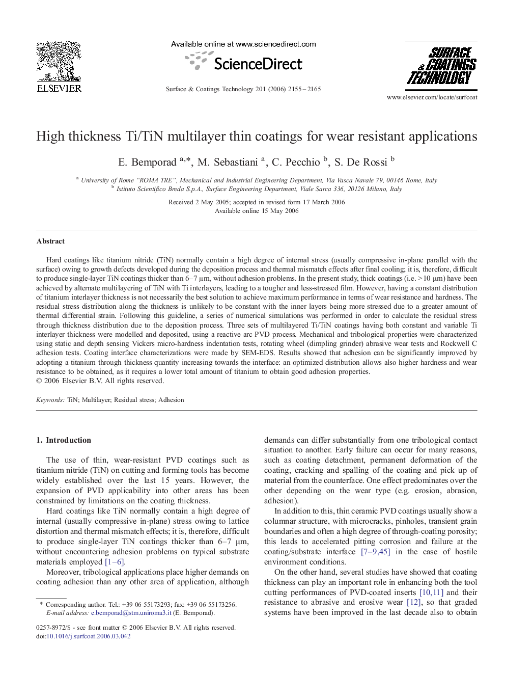 High thickness Ti/TiN multilayer thin coatings for wear resistant applications