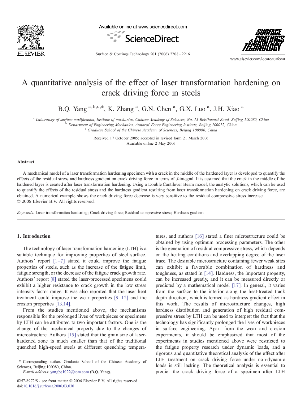 A quantitative analysis of the effect of laser transformation hardening on crack driving force in steels