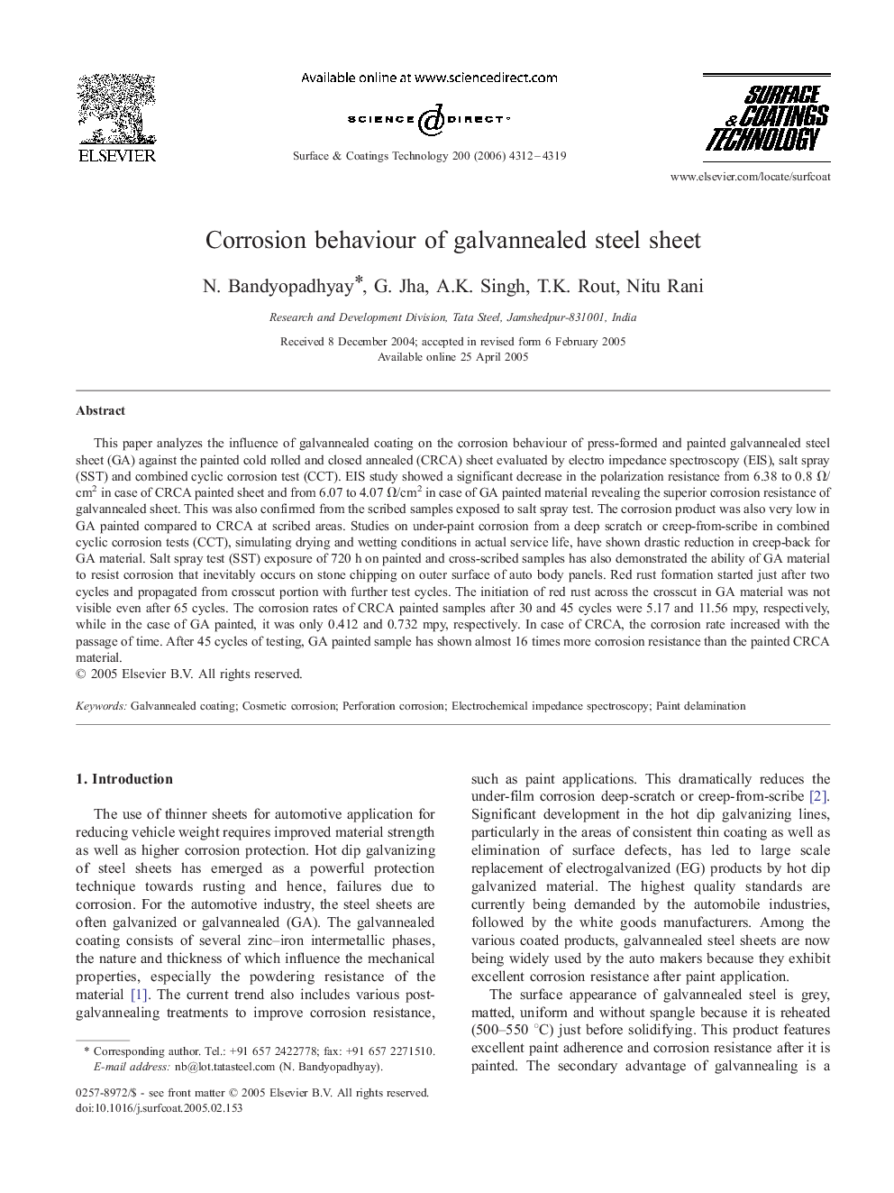 Corrosion behaviour of galvannealed steel sheet