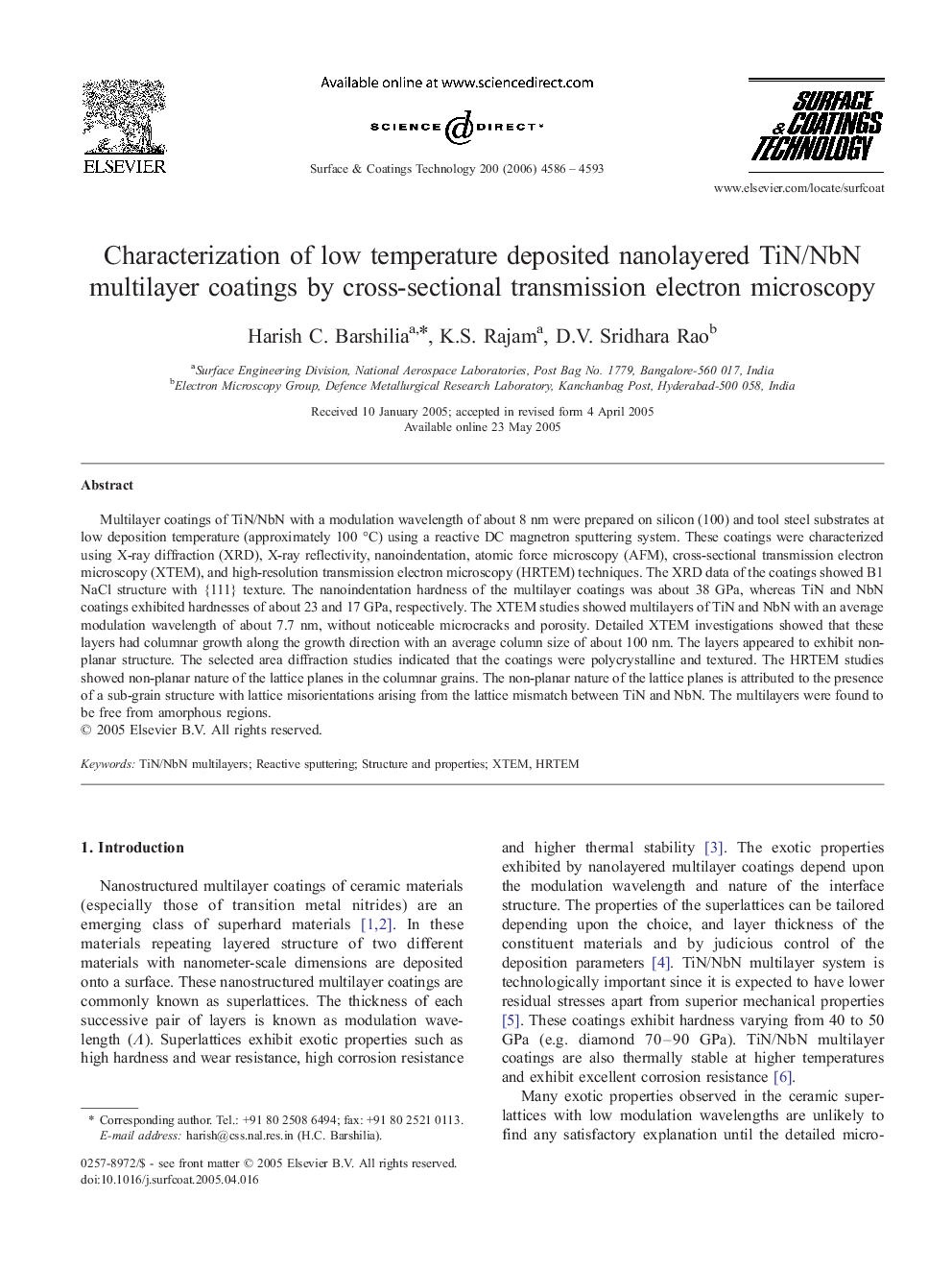 Characterization of low temperature deposited nanolayered TiN/NbN multilayer coatings by cross-sectional transmission electron microscopy