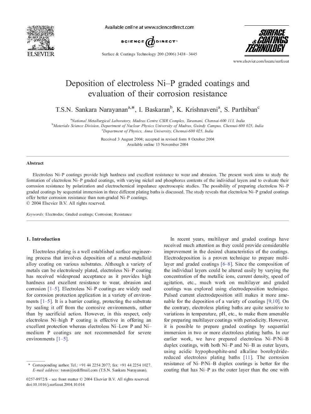 Deposition of electroless Ni–P graded coatings and evaluation of their corrosion resistance