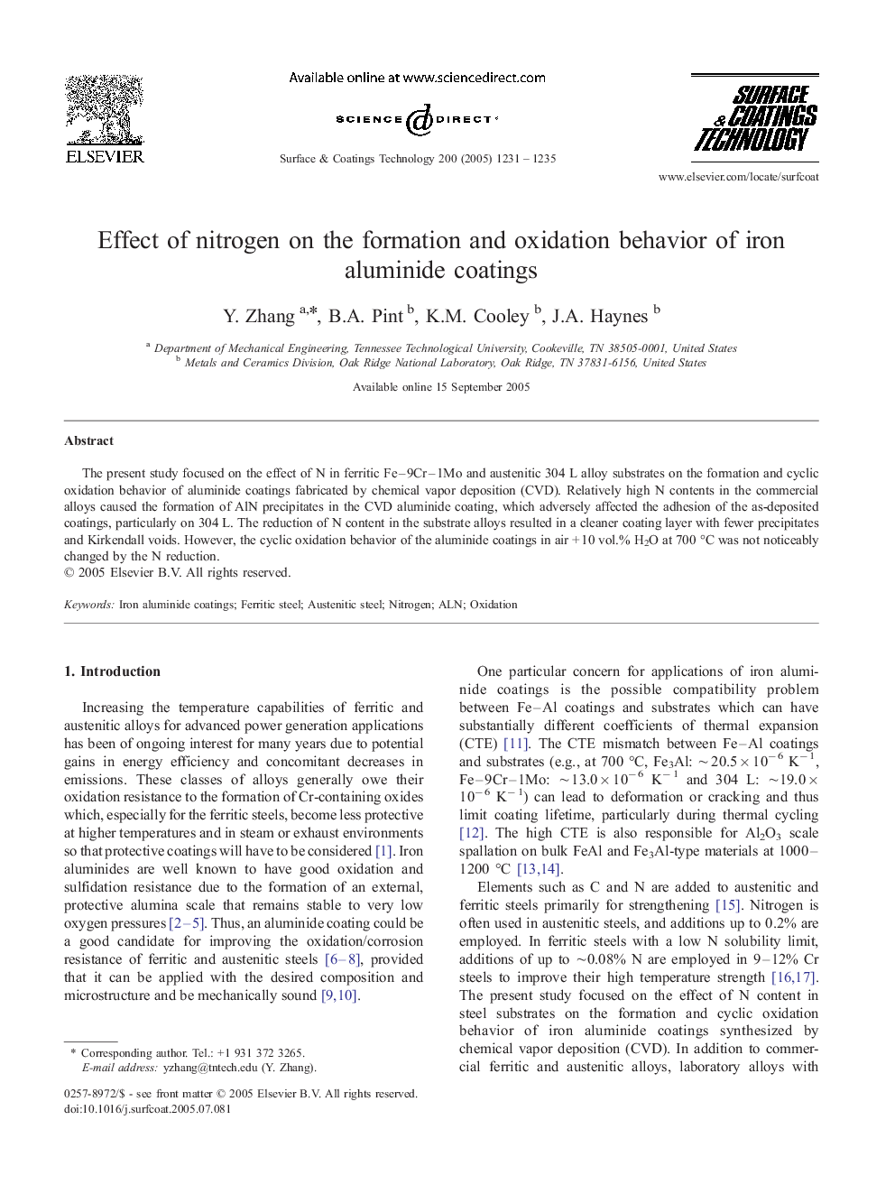 Effect of nitrogen on the formation and oxidation behavior of iron aluminide coatings