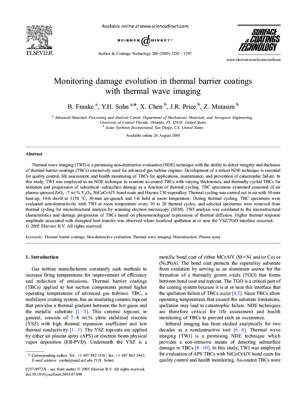 Monitoring damage evolution in thermal barrier coatings with thermal wave imaging