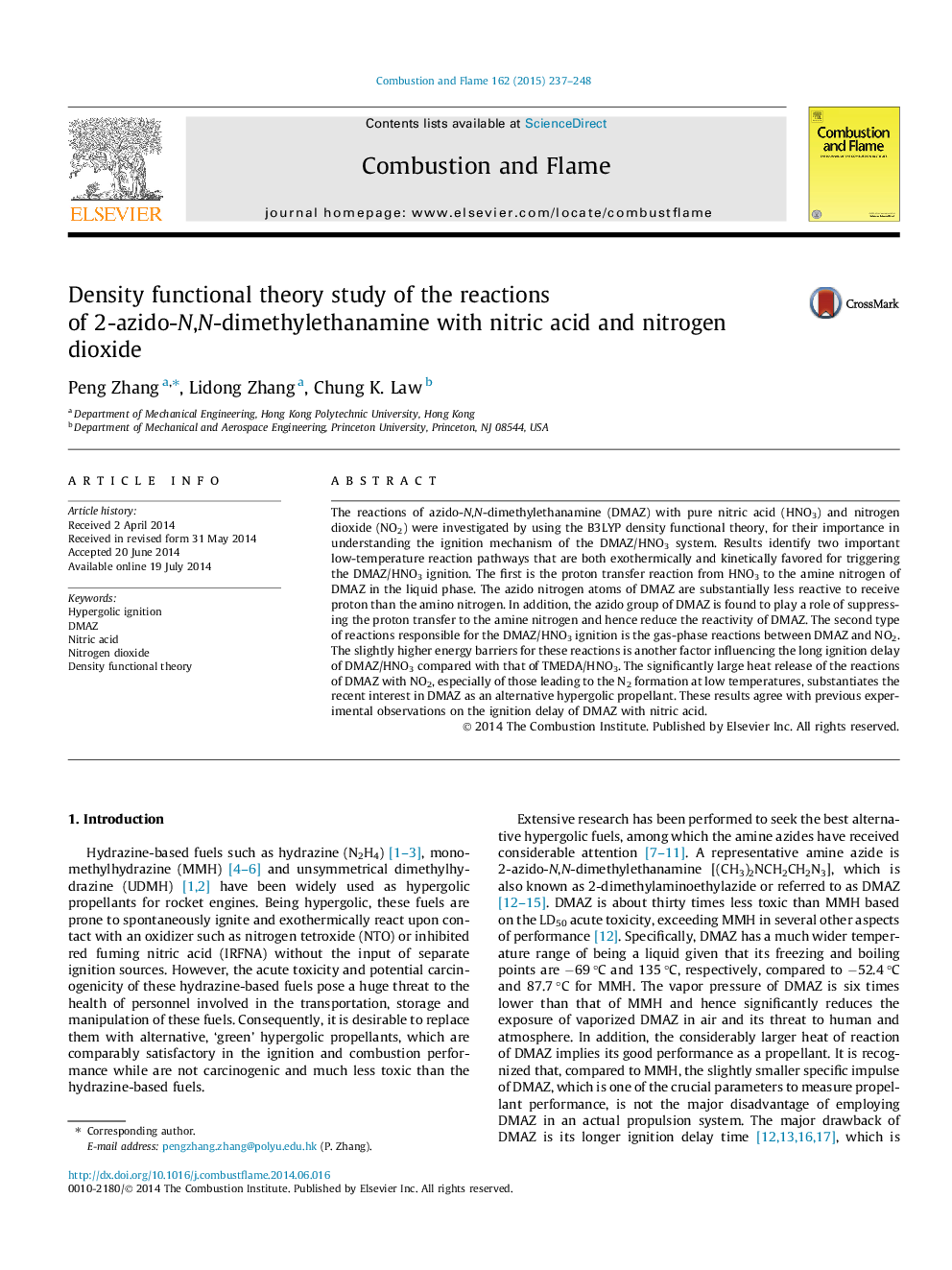 Density functional theory study of the reactions of 2-azido-N,N-dimethylethanamine with nitric acid and nitrogen dioxide