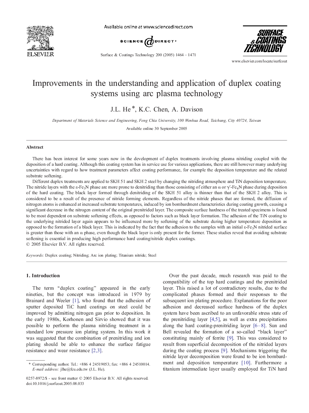 Improvements in the understanding and application of duplex coating systems using arc plasma technology