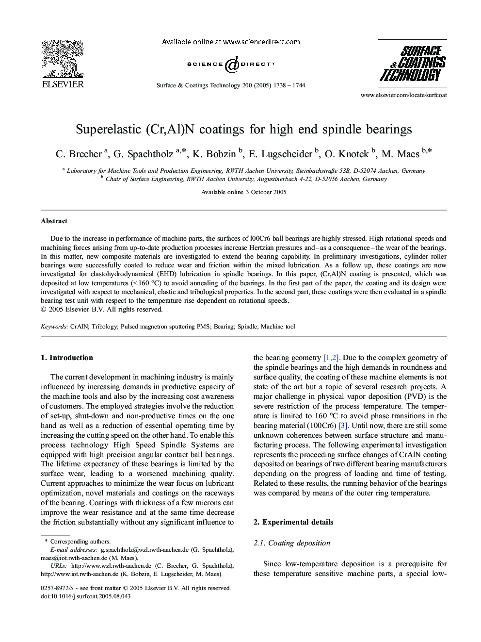 Superelastic (Cr,Al)N coatings for high end spindle bearings