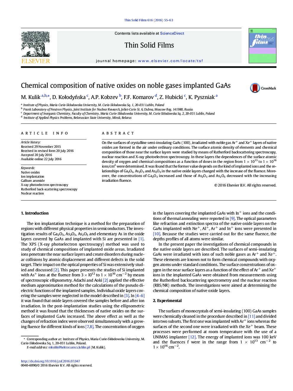 Chemical composition of native oxides on noble gases implanted GaAs