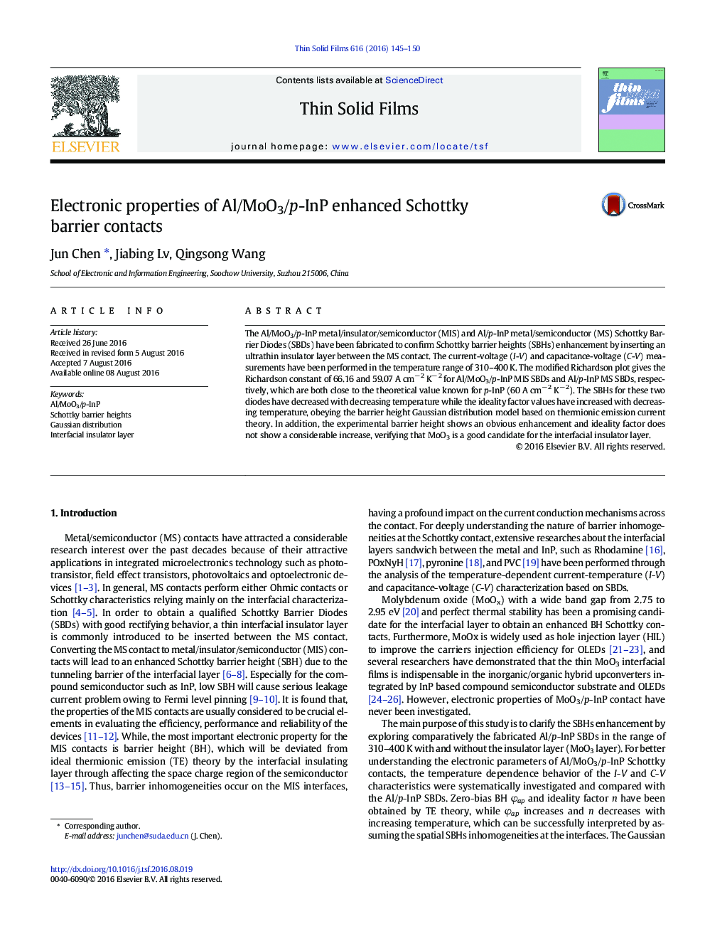 Electronic properties of Al/MoO3/p-InP enhanced Schottky barrier contacts