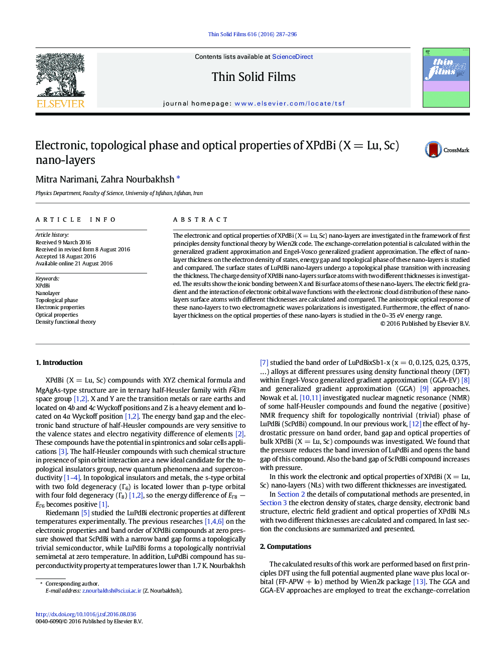 Electronic, topological phase and optical properties of XPdBi (X = Lu, Sc) nano-layers